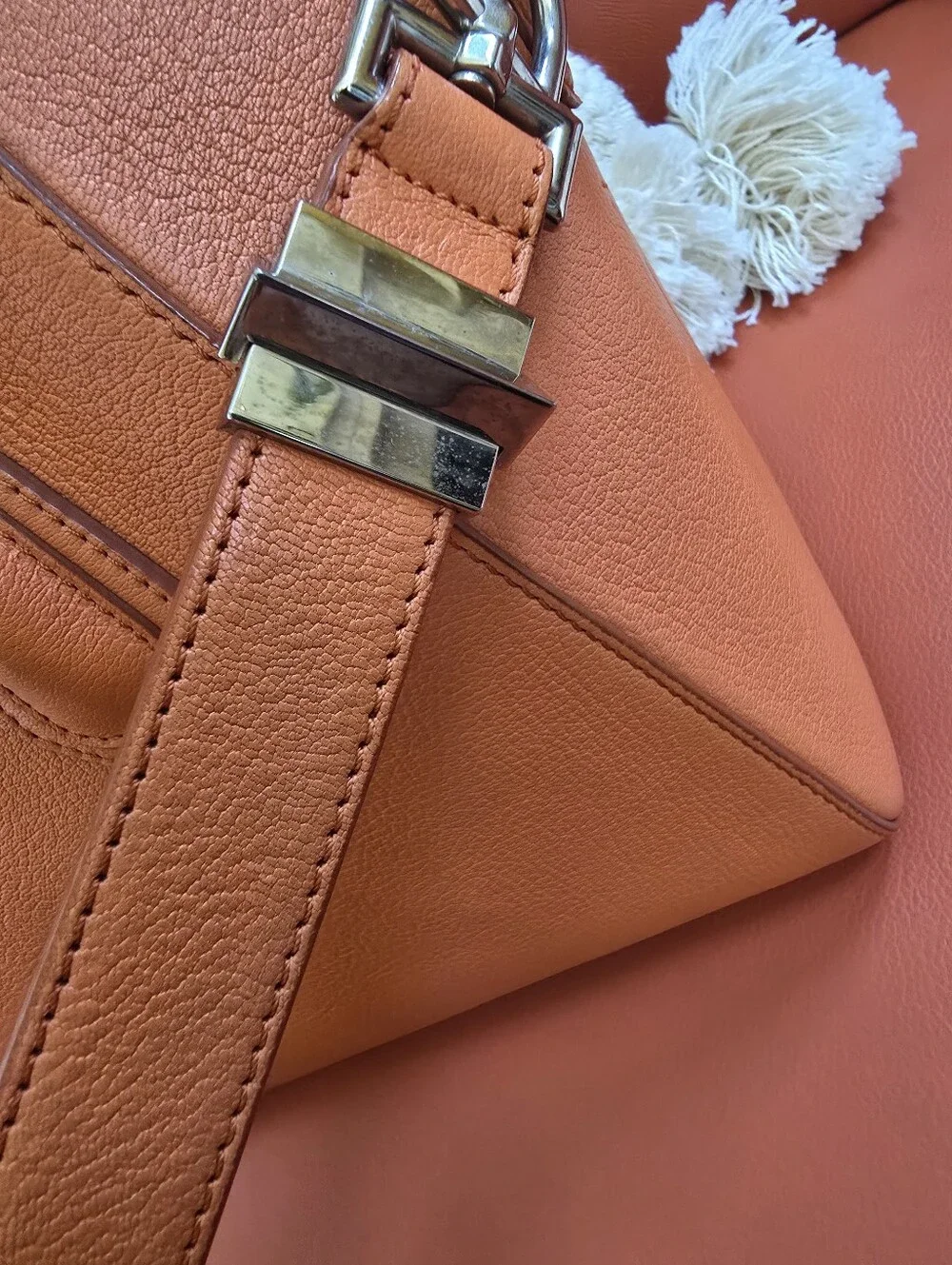 Givenchy Orange  Antigona Shoulder Bag  Goatskin Leather.